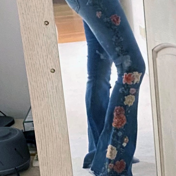 TALL 34.5" Inseam Driftwood Jeans Embroidered Farrah Flare Wide Leg New Tags 29 - Picture 7 of 8